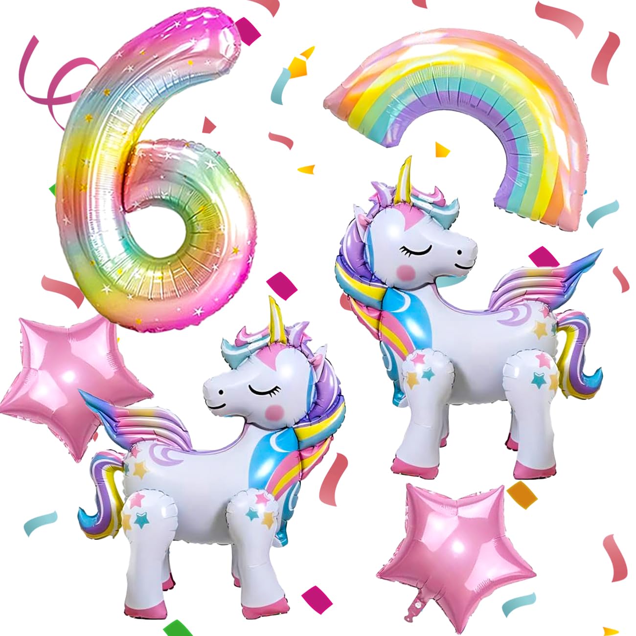 Self Standing Unicorn Balloons, 6PCS Unicorn Kids 6th Birthday Party Decor