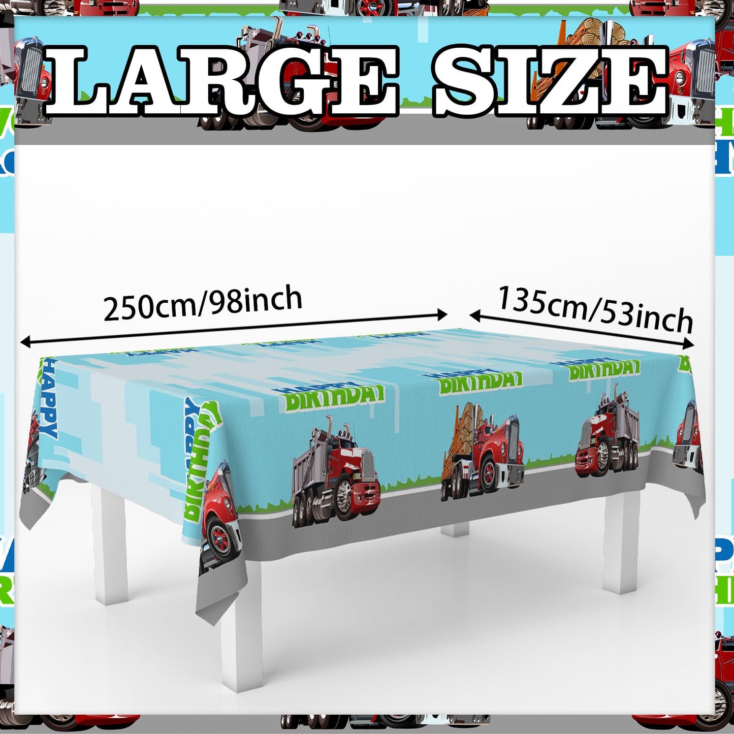 GZBJMYGS Truck Happy Birthday Tablecloth Truck Plastic Supplies Car Theme Boys Girls Green Birthday Party Supplies Party Picnic Camping Plastic Table