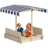 Outsunny Wooden Sandbox with Lid Canopy for Aged 3-7 47X47 in Natural