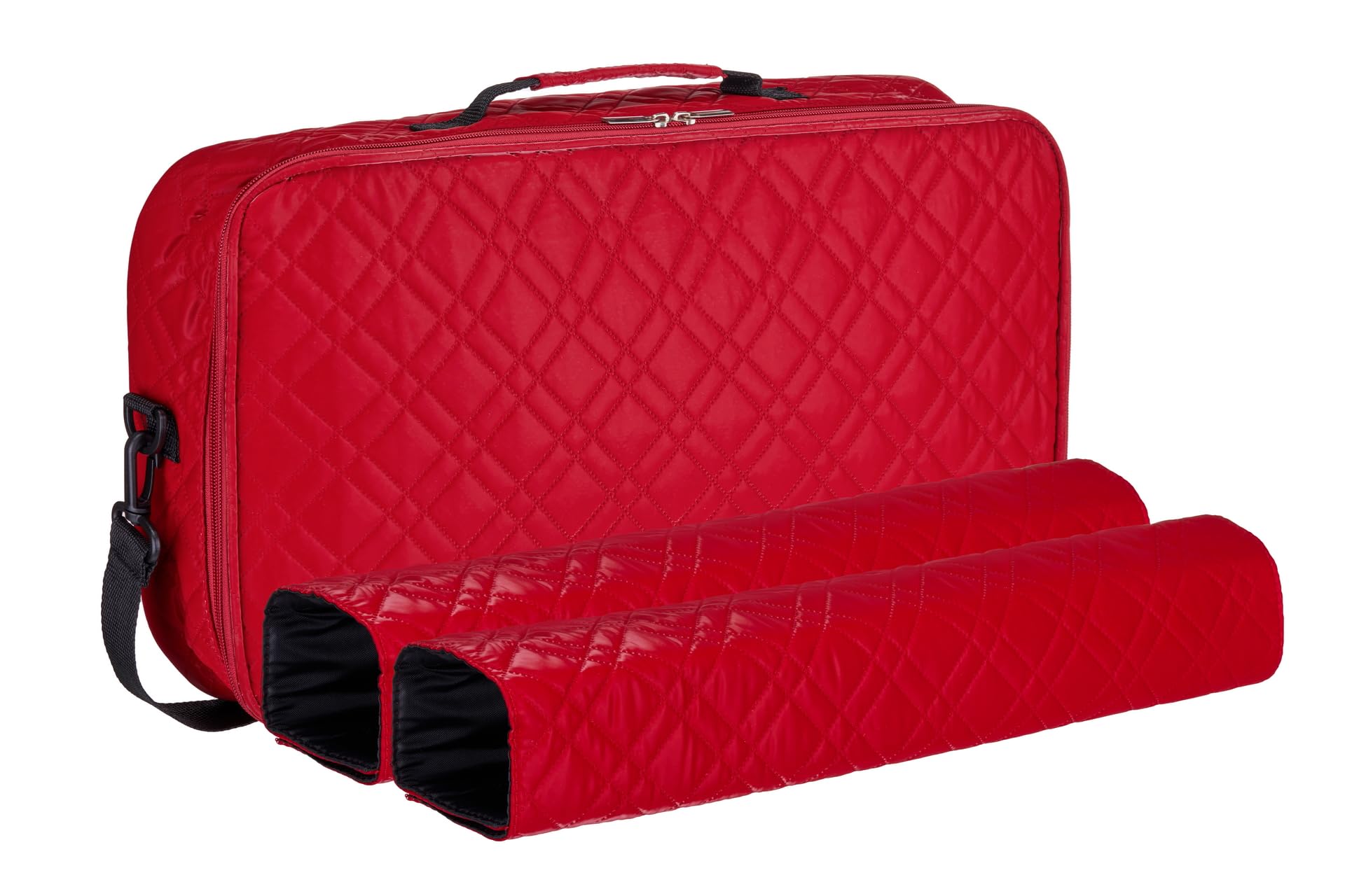 American Mahjong Set “Red" - Quilted PU Leather Carrying Bag with Shoulder Strap & Handles, All-in-One Tile Racks with Pushers, 166 Engraved Tiles