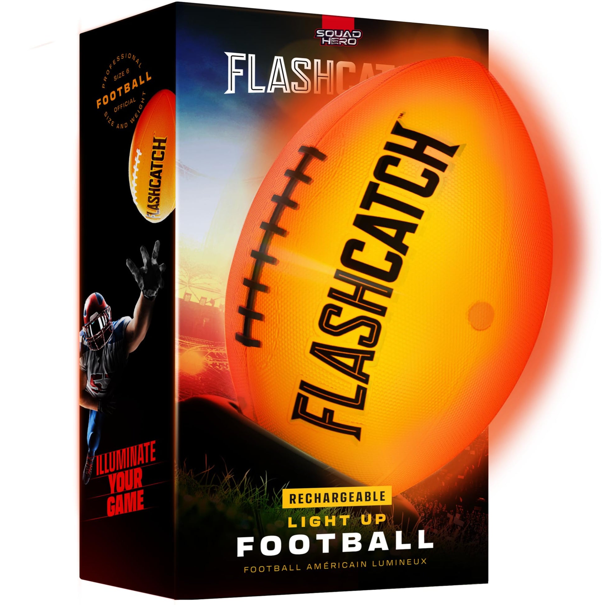 FlashCatch Rechargeable Light Up Football - Glow in The Dark Ball - NO 6 - Gifts for 10 Year Old Boys - 10 Year Old Boy Gifts - Gift for 12 Year Old