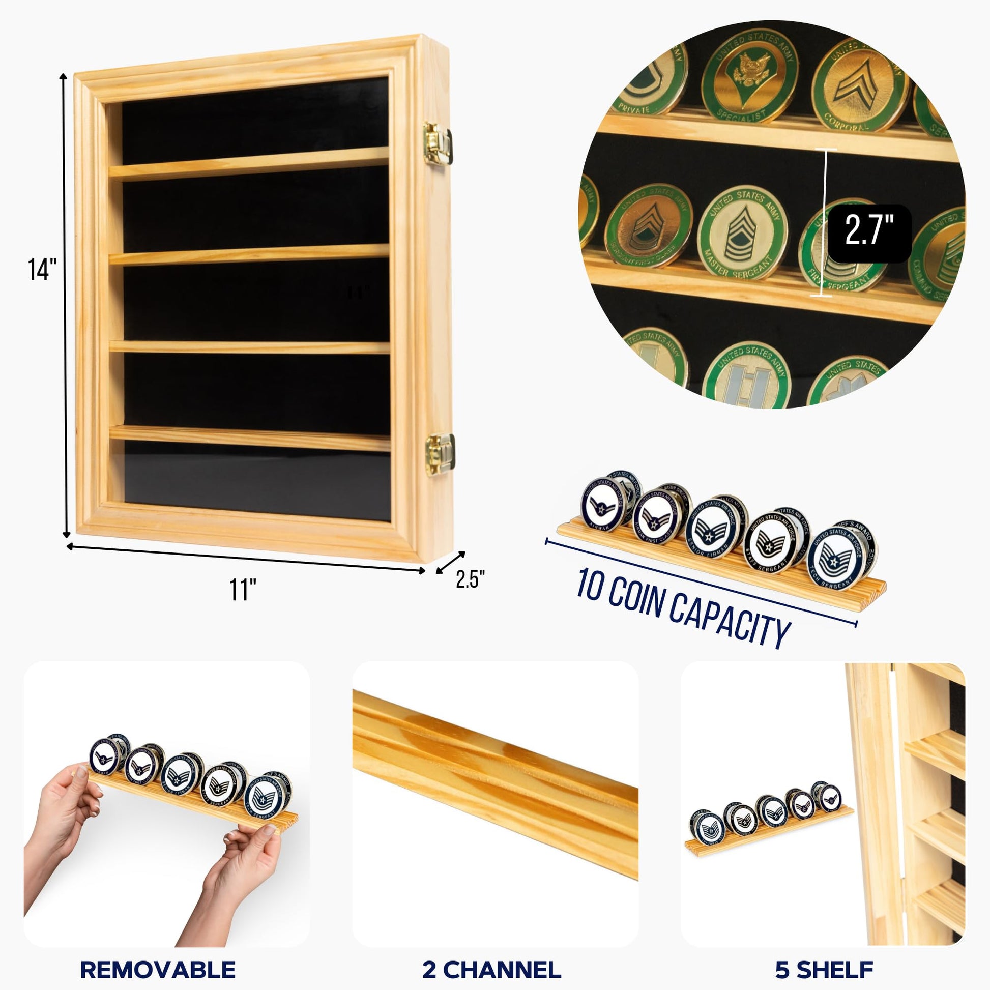 Solentra 30 Coin Cabinet - Wooden Coin Display Case with 30 Slots and Clear Acrylic Cover - Collectible Coin Storage Box in Cherry or Oak Color (Oak)