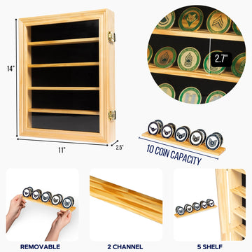 Solentra 30 Coin Cabinet - Wooden Coin Display Case with 30 Slots and Clear Acrylic Cover - Collectible Coin Storage Box in Cherry or Oak Color (Oak)