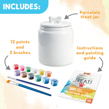 MindWare Paint Your Own Porcelain: Dog Treat Jar Craft Kit - Includes Porcelain Dog Treat jar, 12 Bright Colors of Porcelain Paint, 2 paintbrushes