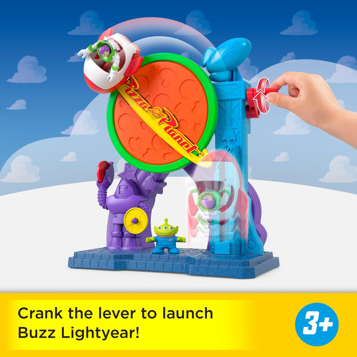Fisher-Price Imaginext Disney and Pixar Toy Story Pizza Planet Playset with 3-inch Buzz Lightyear & Alien Friend Action Figures, Toy Rocket