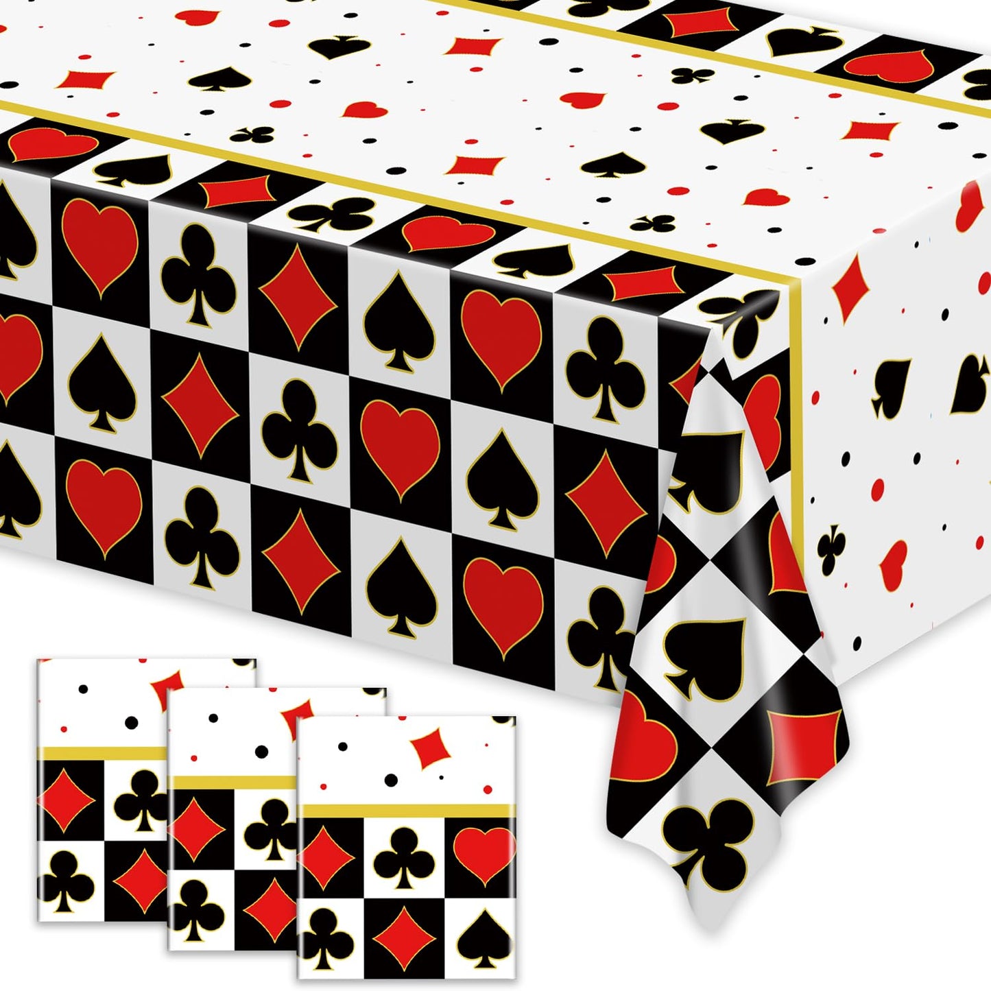 BASHLY 3-Pack Poker Tablecloths - 86”x51” Waterproof Plastic Casino Table Cover for Game Nights, Casino Themed Party Decoration, Playing Card