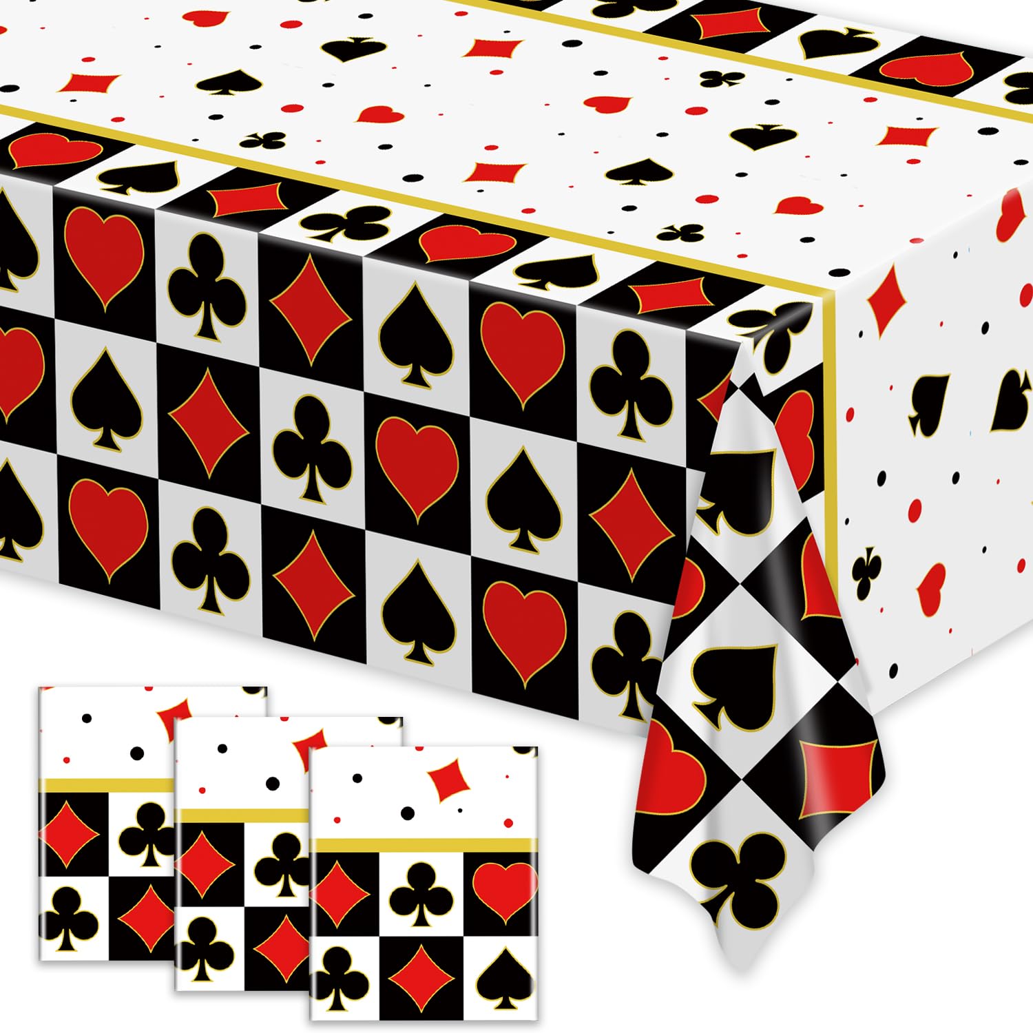 BASHLY 3-Pack Poker Tablecloths - 86”x51” Waterproof Plastic Casino Table Cover for Game Nights, Casino Themed Party Decoration, Playing Card