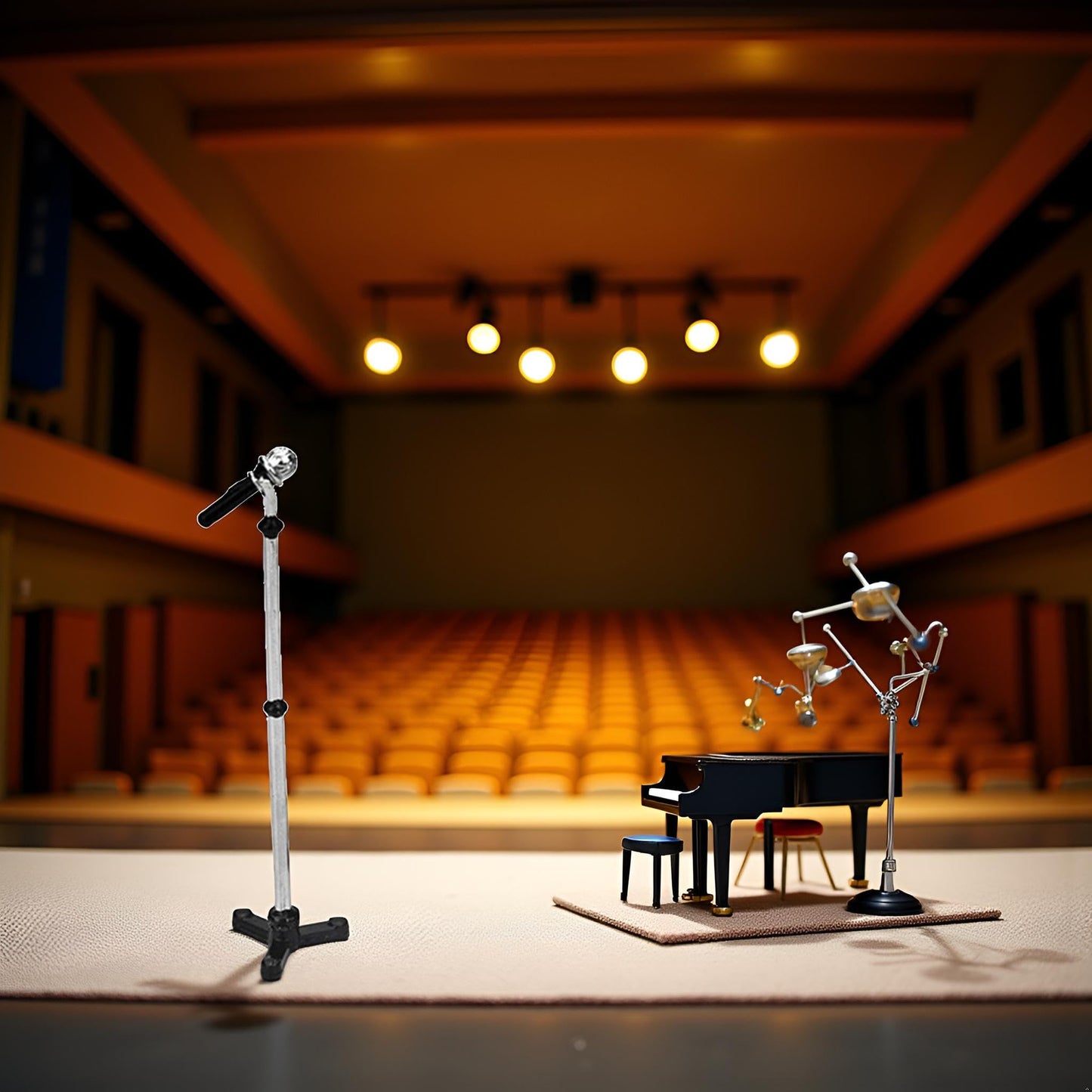 Black 1:12 Scale Miniature Microphone with Stand - 90x18mm Dollhouse Decoration | Realistic Doll Furniture Accessories for Model Scenes,Miniature