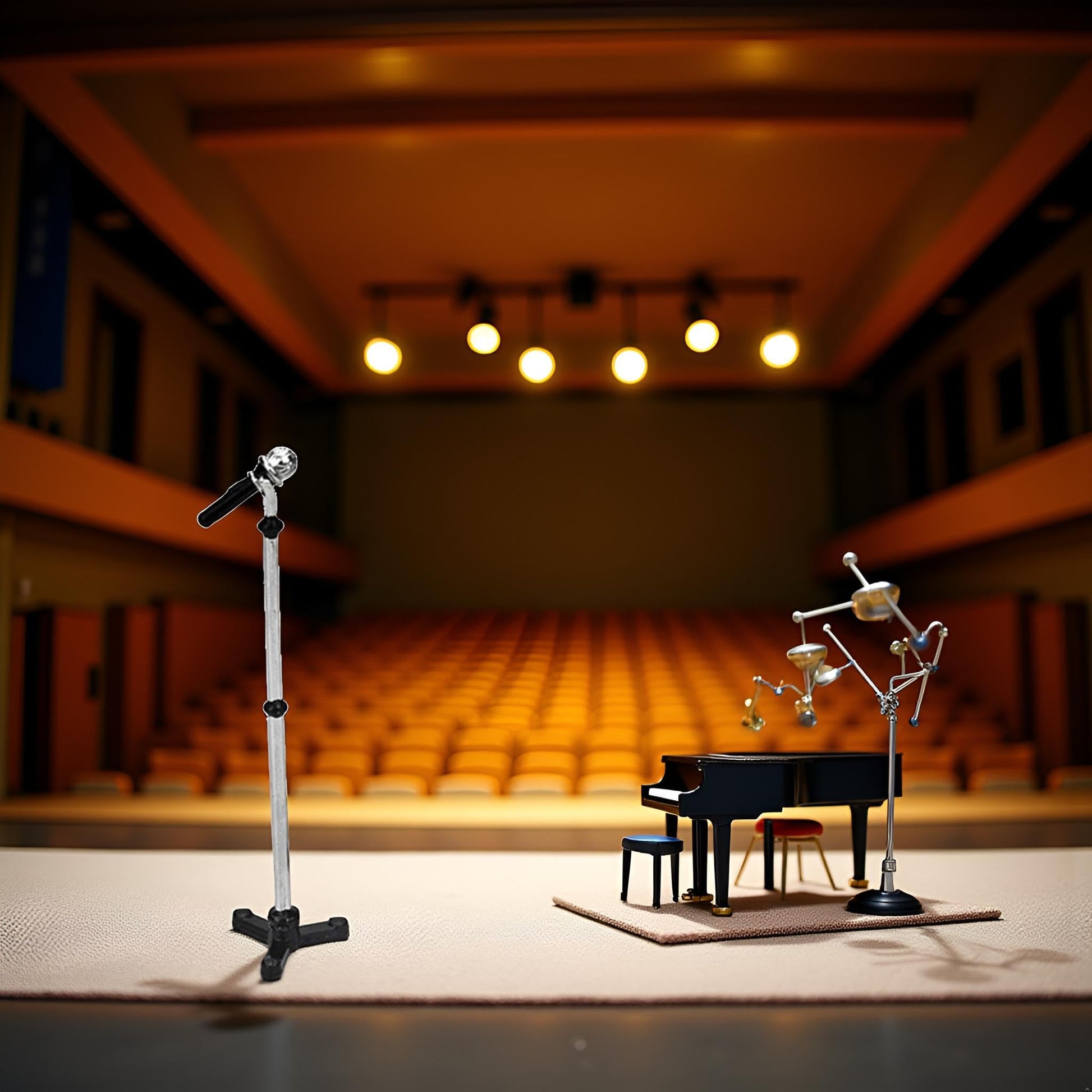 Black 1:12 Scale Miniature Microphone with Stand - 90x18mm Dollhouse Decoration | Realistic Doll Furniture Accessories for Model Scenes,Miniature