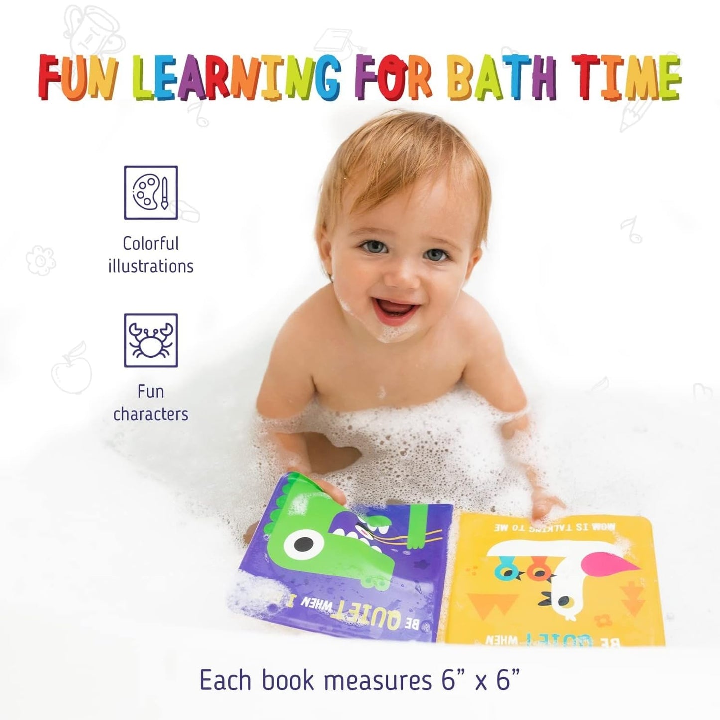 merka Baby Bath Books for Toddlers, 4 Pack Waterproof Bathtime Books, Bath Toys Floatable in Bathtub, Learn to Say Thank You, Sorry, Hi Bye, Please