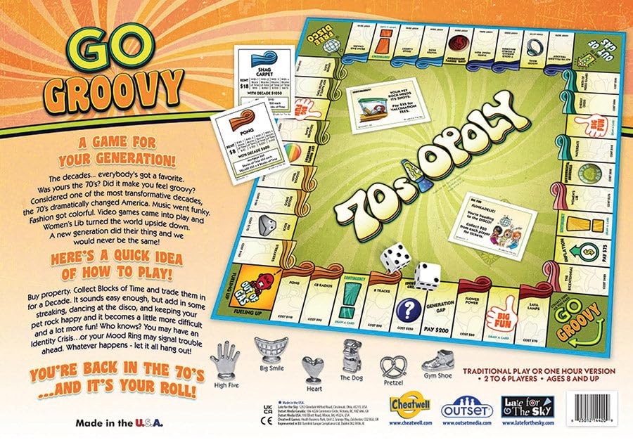 70s-Opoly Board Game - A Fun Property Trading Game Celebrating the Grooviest Decade of Them All! - for 2 to 6 Players Ages 8 and up