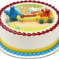 DecoSet® Sesame Street® Let's Play Cake Topper, 2-Piece Birthday Cake Decoration with Cookie Monster and Elmo in a Free-Wheeling Wagon, Ready to Use