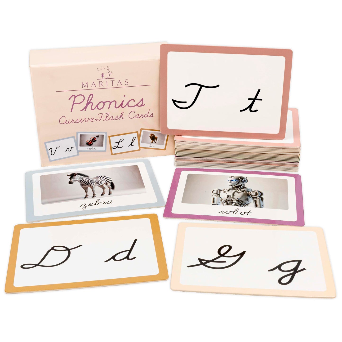 Phonics Cursive Alphabet Flash Cards by Maritas - Durable, Thick & Vibrant - A Must-Have for Preschool, Homeschool & Classroom Learning -Ages 3+