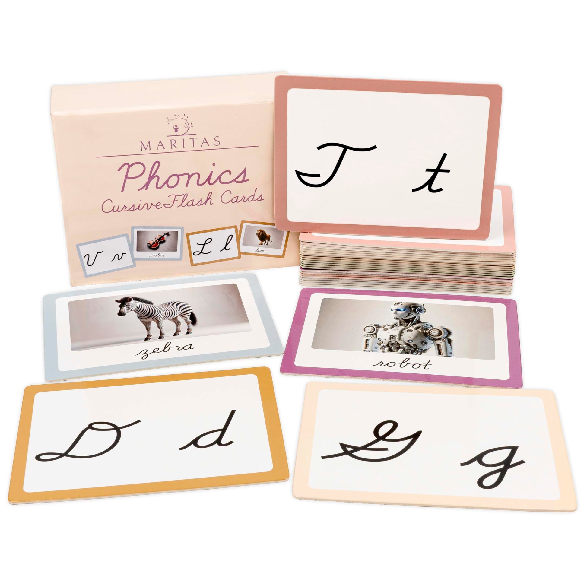 Phonics Cursive Alphabet Flash Cards by Maritas - Durable, Thick & Vibrant - A Must-Have for Preschool, Homeschool & Classroom Learning -Ages 3+