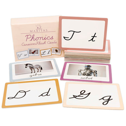 Phonics Cursive Alphabet Flash Cards by Maritas - Durable, Thick & Vibrant - A Must-Have for Preschool, Homeschool & Classroom Learning -Ages 3+