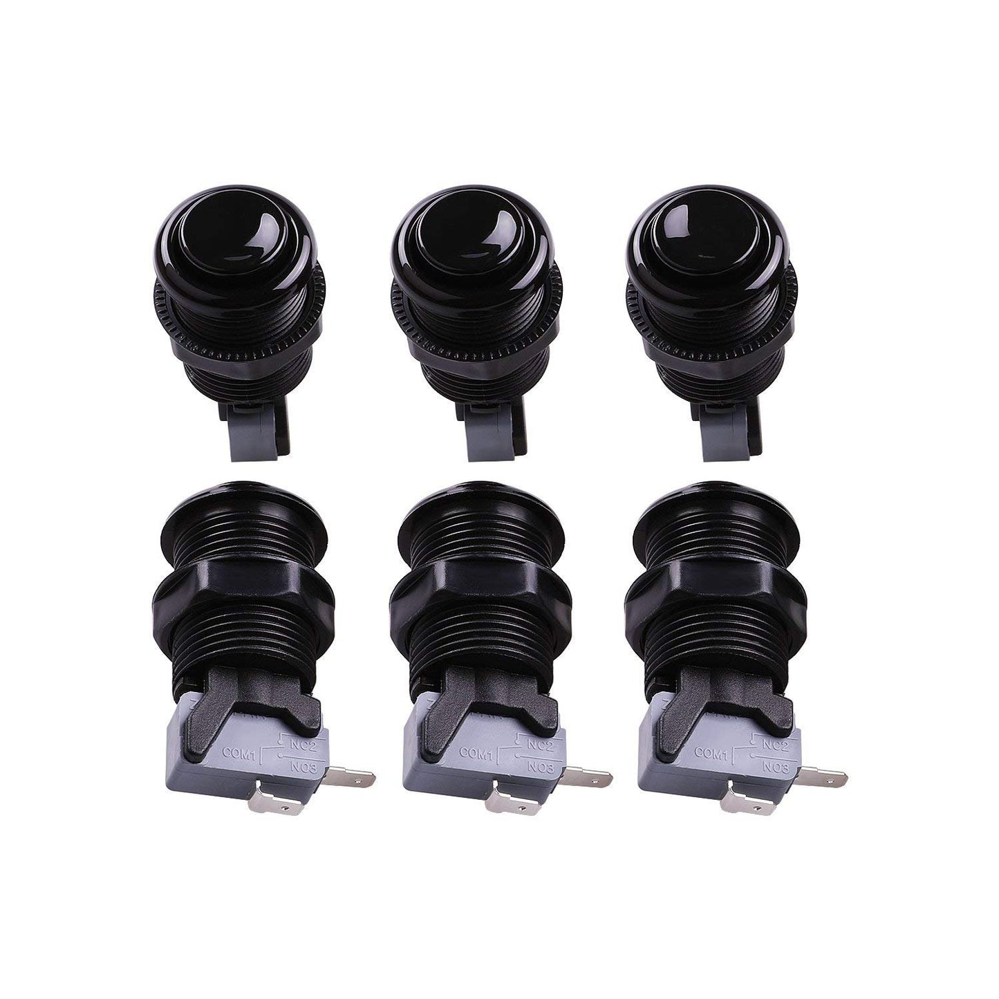 Reyann 6X Black Happ Type Standard Arcade Push Button with Microswitch for Mame/Jamma/Arcade Video Games