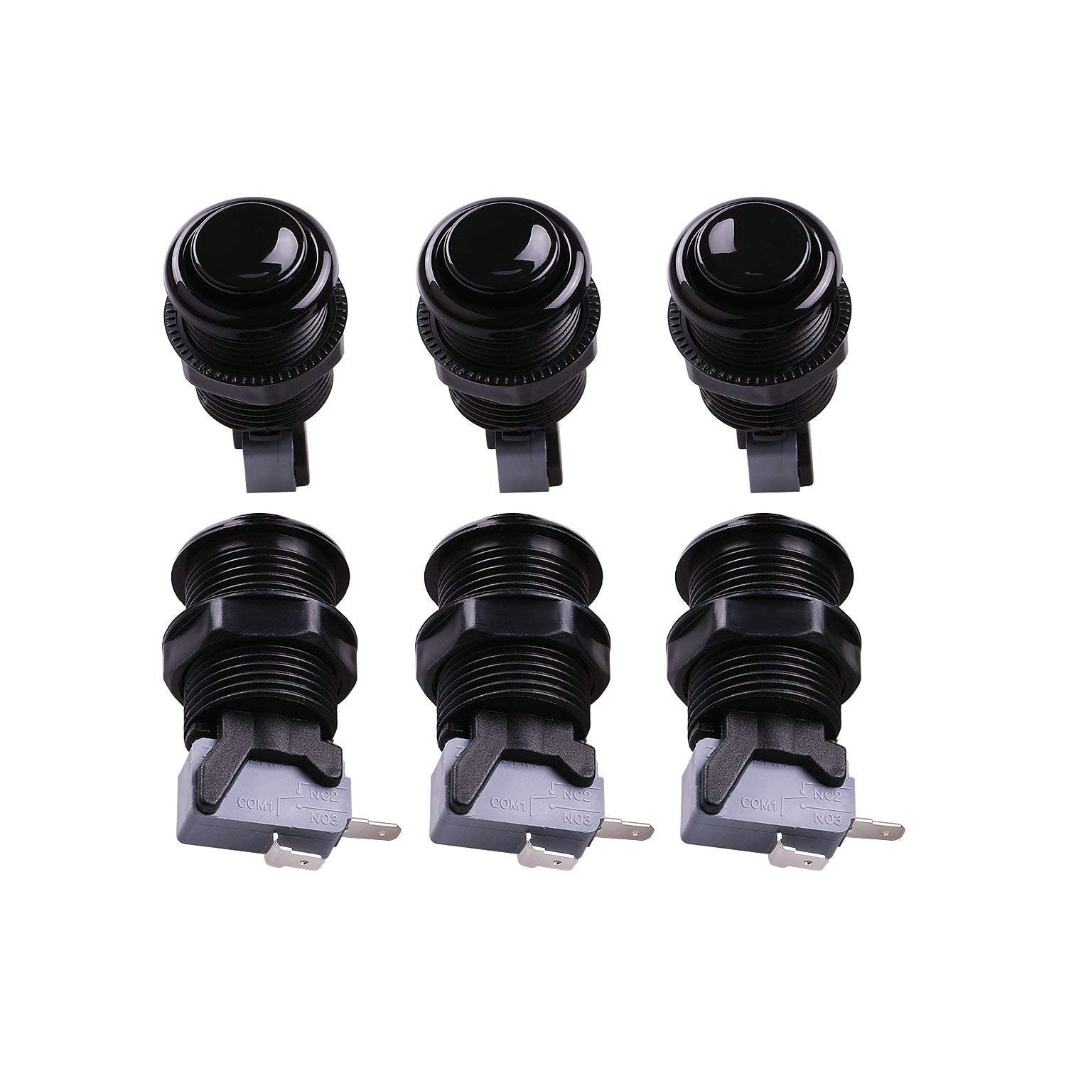 Reyann 6X Black Happ Type Standard Arcade Push Button with Microswitch for Mame/Jamma/Arcade Video Games