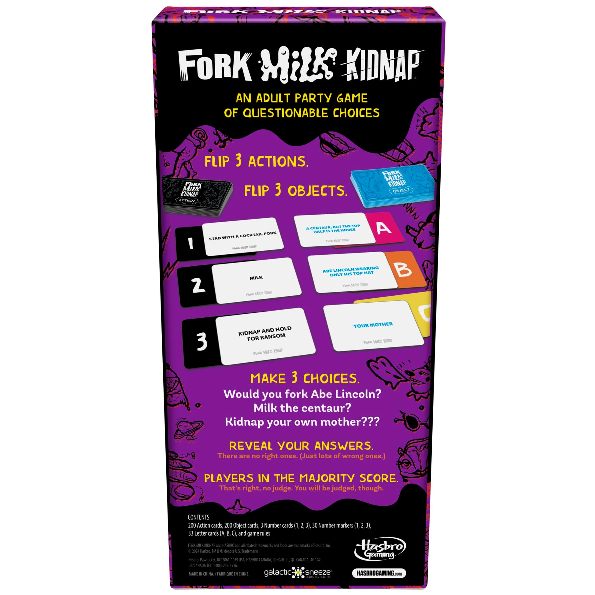 Hasbro Gaming Fork Milk Kidnap Game for Adults Only, an Adult Party Game of Questionable Choices, Ages 17+, for 3 to 10 Players, Hilarious NSFW Card