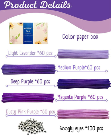 YYUENG TAK 300 pcs Purple Pipe Cleaners Bulk(5 Different Tone Purple) - Fluffy Craft Pipe Cleaners for Arts & Crafts, Ideal for Making Flowers
