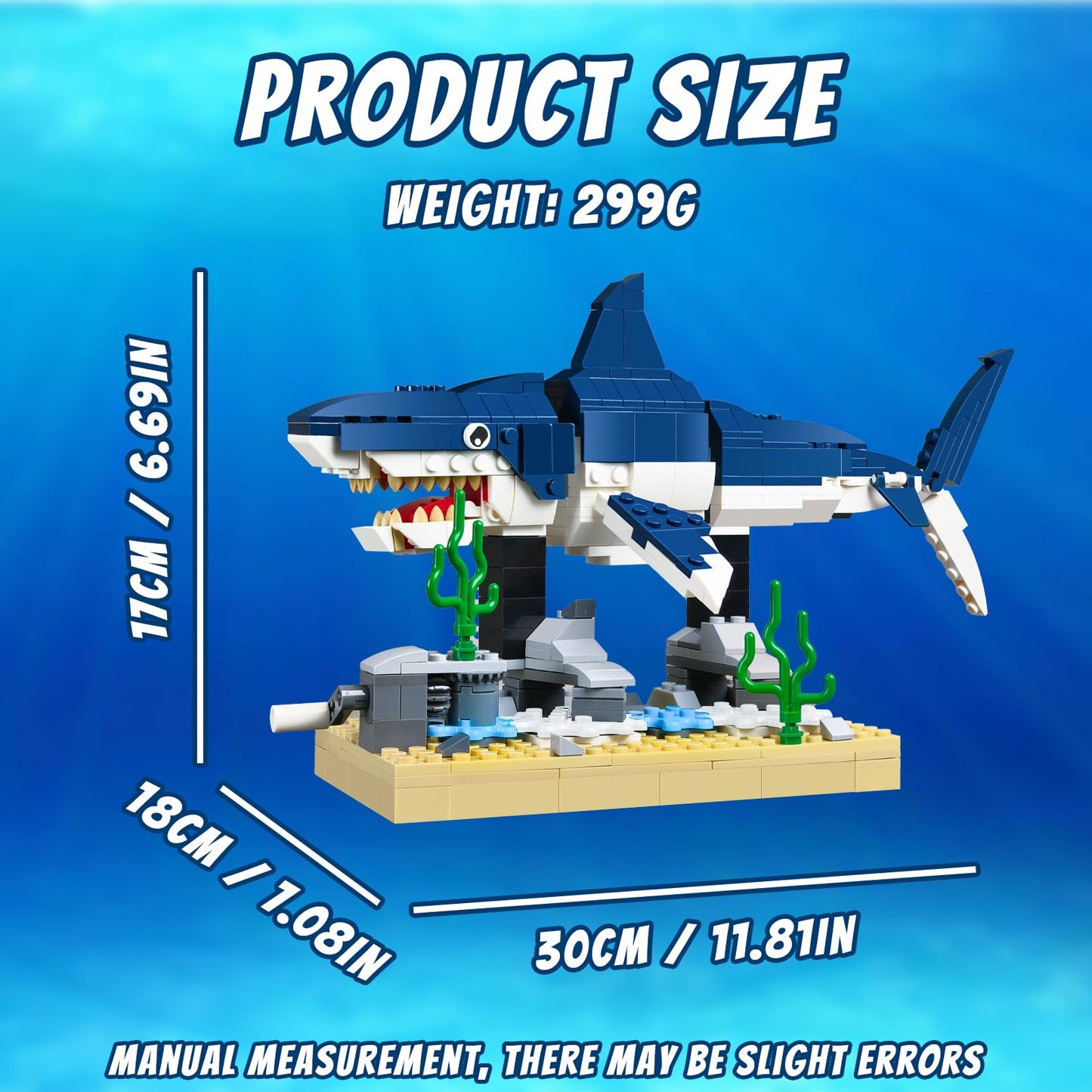 Shark Building Block Set with Rotating Display Stand, Swimming Ocean Animal Model, Compatible with Lego 630 Accessory, Creative Home Decor, Easter