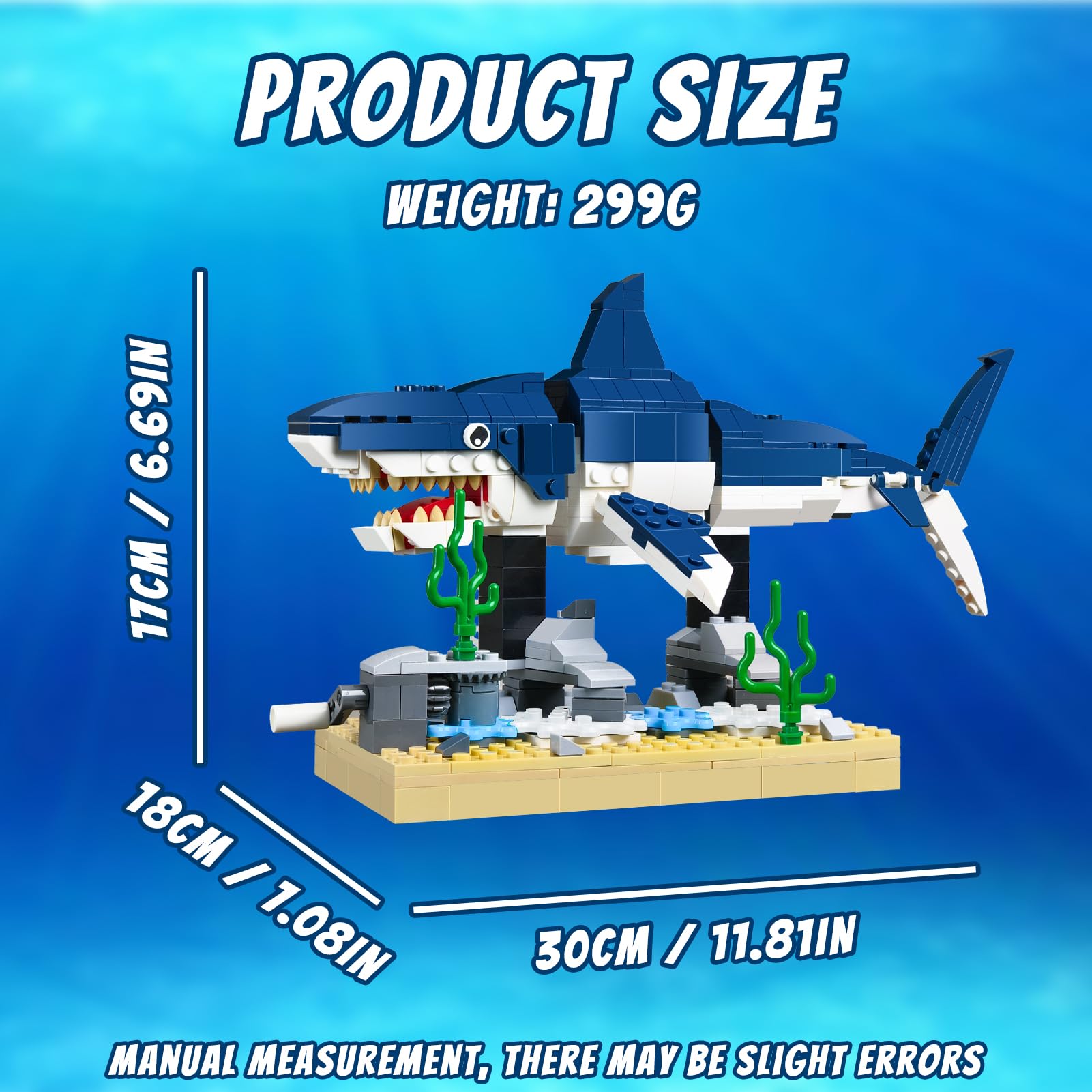 Shark Building Block Set with Rotating Display Stand, Swimming Ocean Animal Model, Compatible with Lego 630 Accessory, Creative Home Decor, Easter