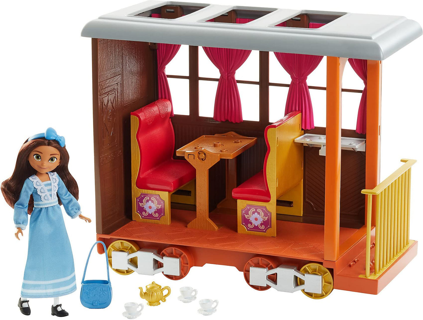 Mattel Spirit Untamed Lucky’s Train Home Playset, Train with Rolling Wheels Balcony, Dining Accessories, Lucky Doll (7-in), Spirit (Approx.8-in) &