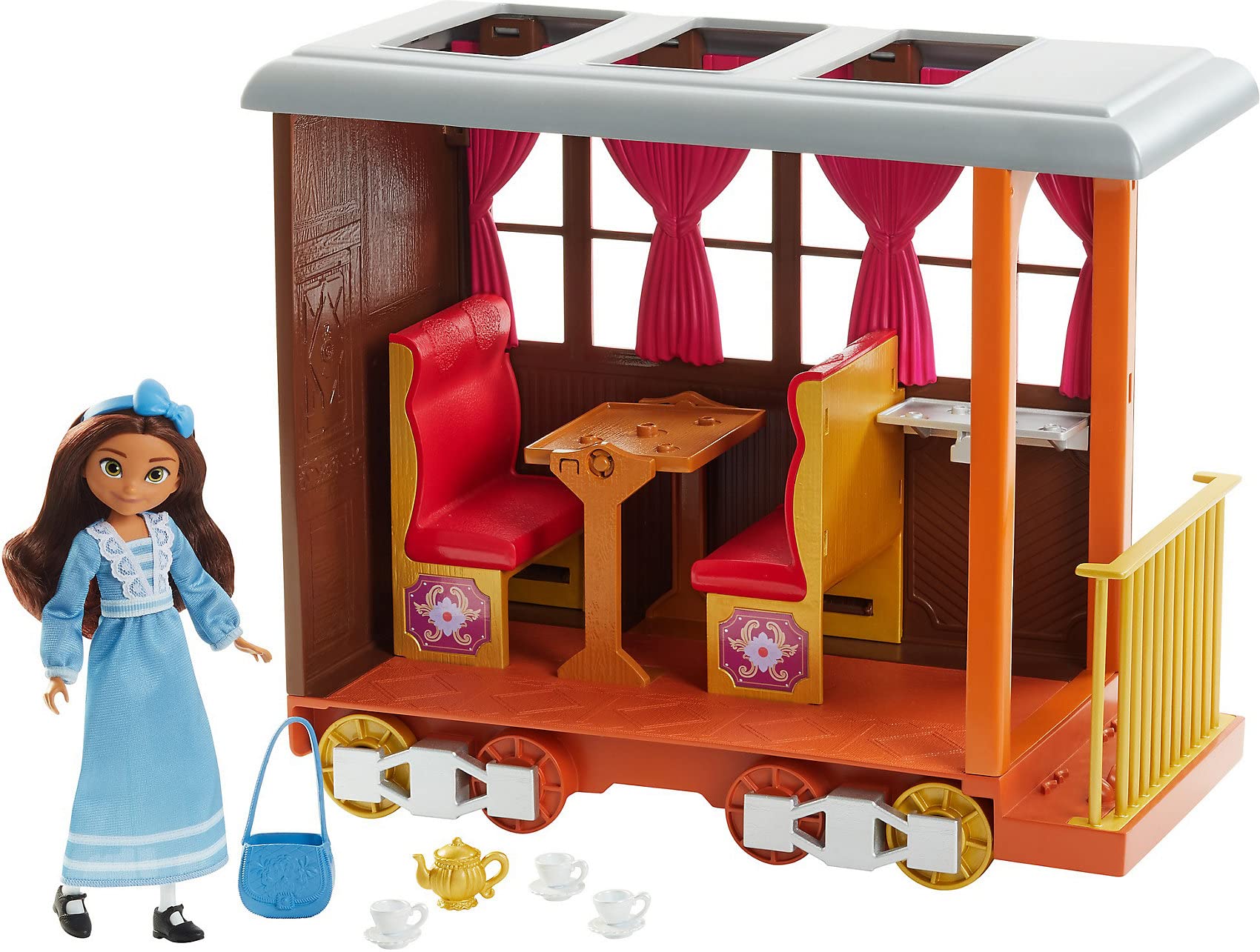Mattel Spirit Untamed Lucky’s Train Home Playset, Train with Rolling Wheels Balcony, Dining Accessories, Lucky Doll (7-in), Spirit (Approx.8-in) &
