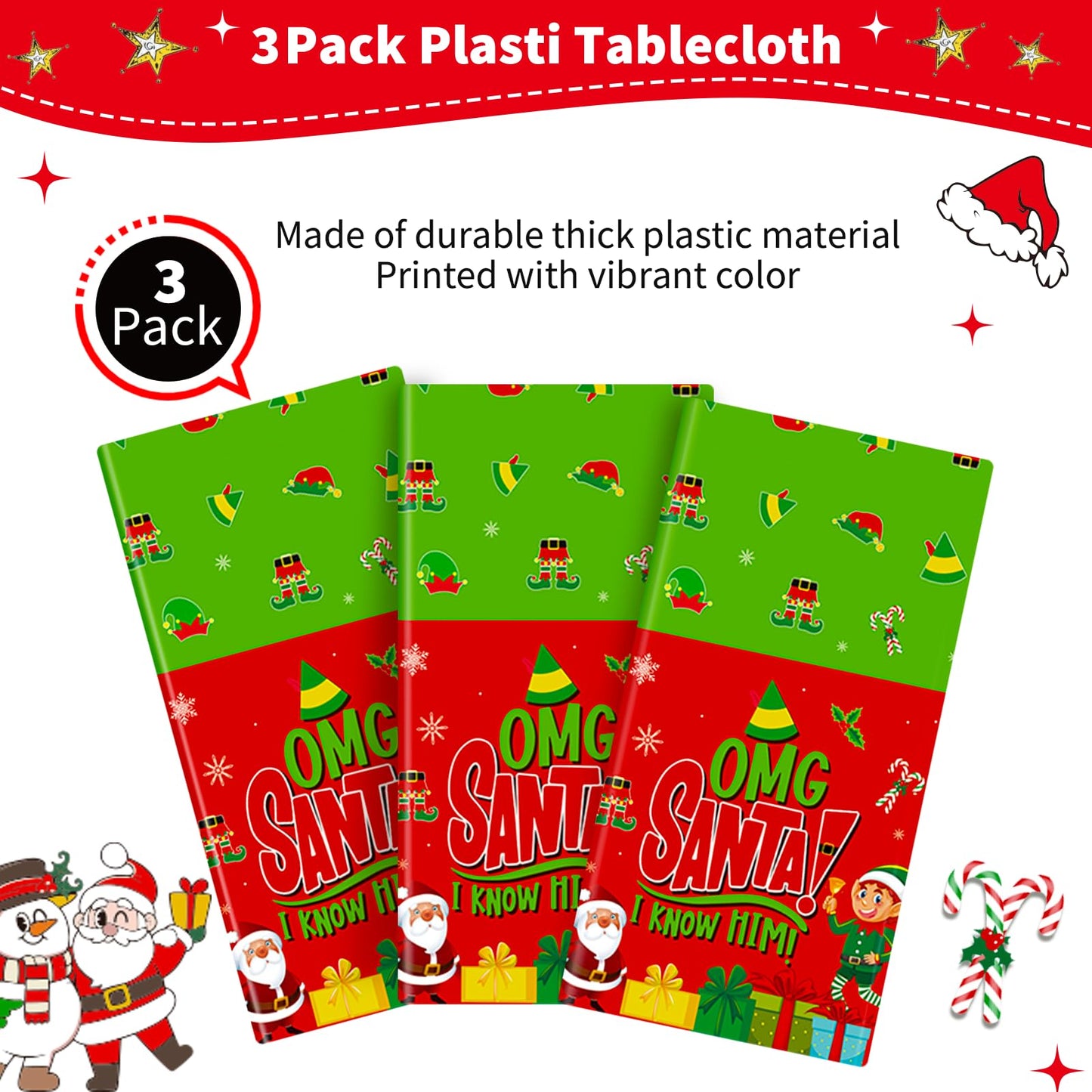 HigzYovn 3Pcs Santa I Know Him Decorations Buddy The Elf Christmas Decorations Santa Christmas Tablecloth