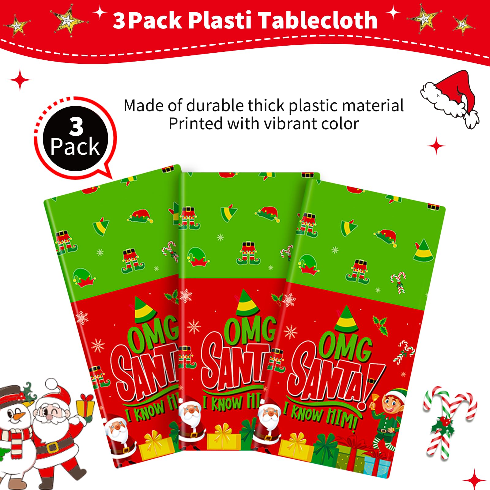 HigzYovn 3Pcs Santa I Know Him Decorations Buddy The Elf Christmas Decorations Santa Christmas Tablecloth