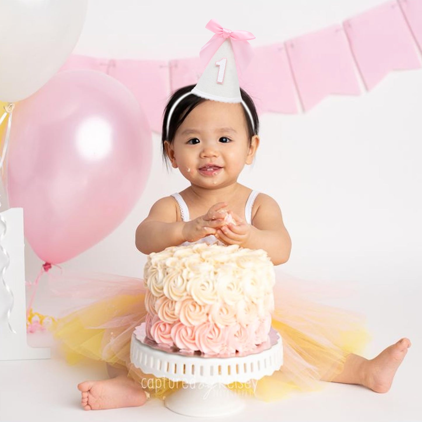 PATRDIO Pink Bow 1st Birthday Hat - Sweet birthday Decoration, Pink 1st Birthday Decoration, Princess Birthday Supplies