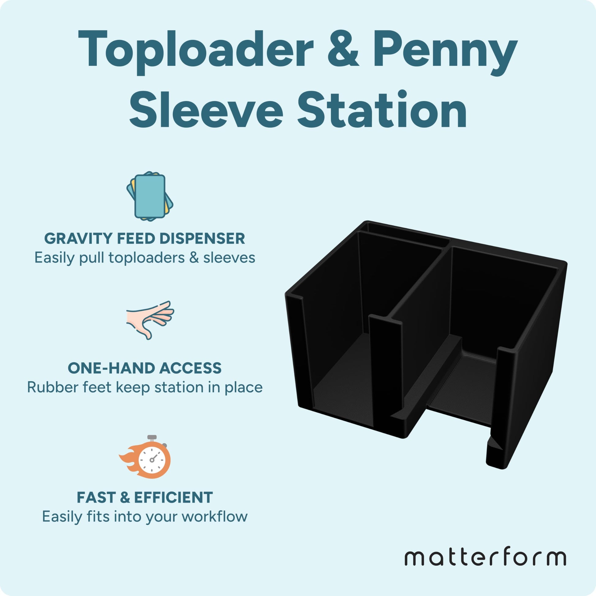 Trading Card Toploader & Penny Sleeve Station with Anti-Slip Base & Tool Storage | Dual Compartment Heavy-Duty Dispenser for Sports Cards & TCG |