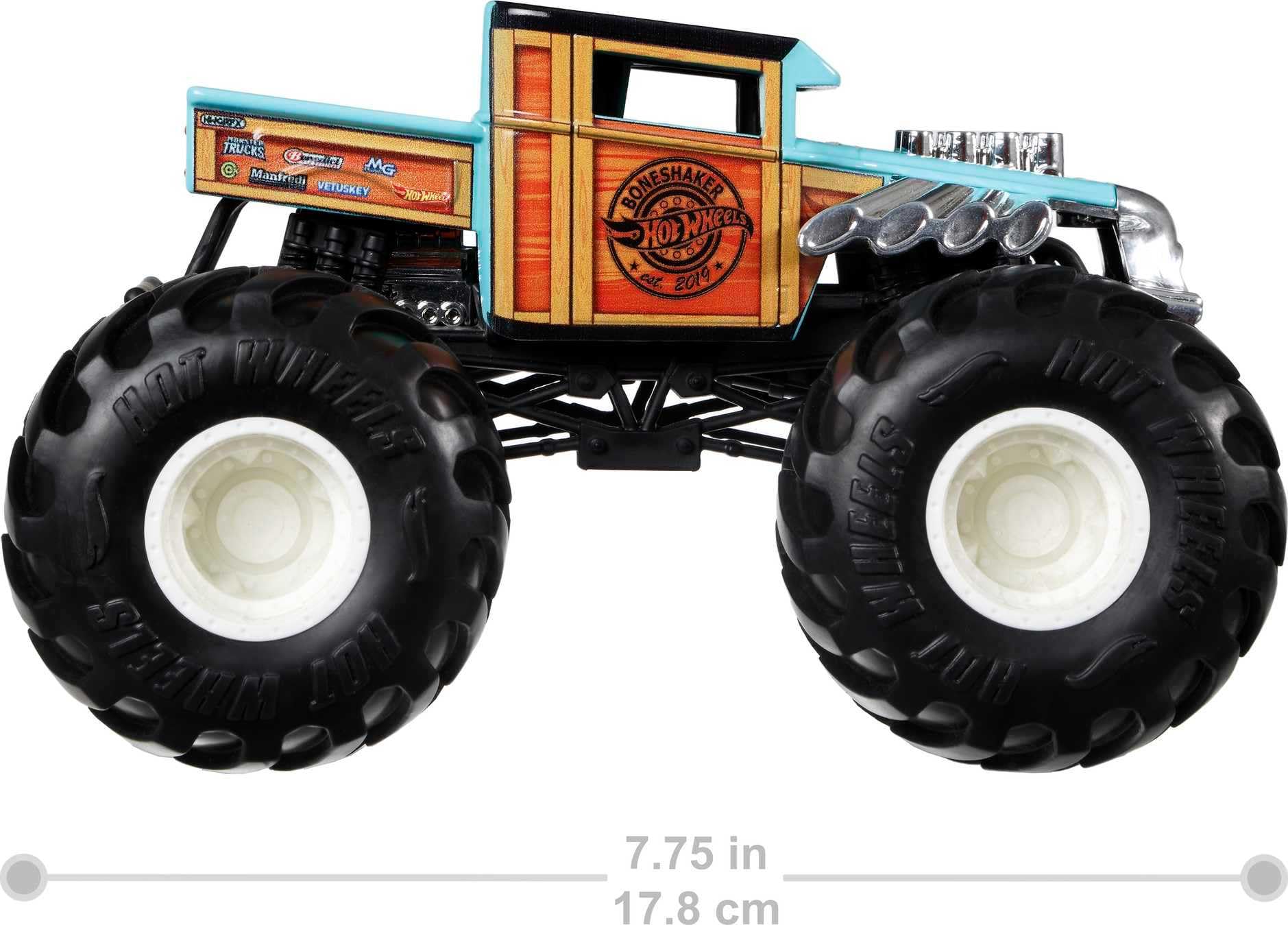 Hot Wheels Monster Trucks 1:24 Scale Bone Shaker Vehicle, Collectible Die-Cast Metal Toy Trucks with Giant Wheels & Stylized Chassis, Gift for Kids