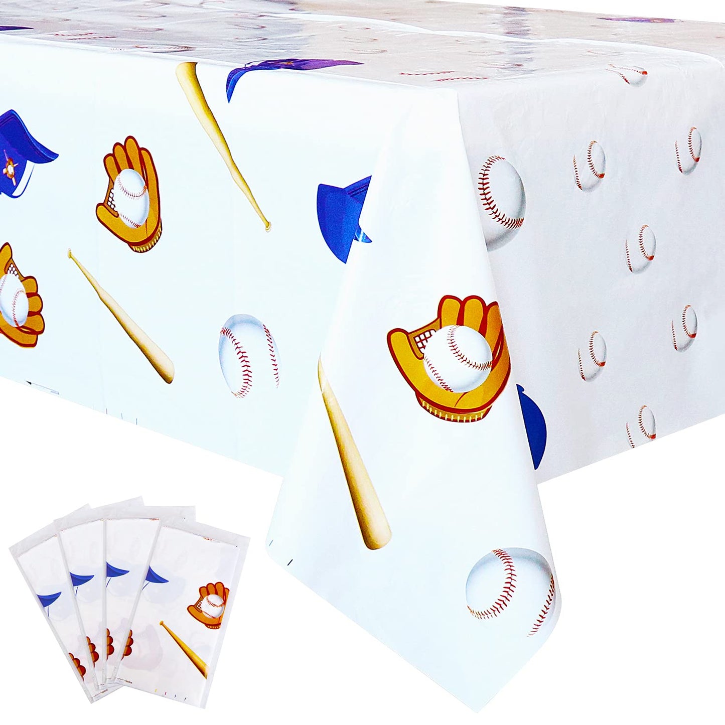 Inspireyee 4 Pack Baseball Themed Tablecloth, Disposable Plastic Table Cover Party Decorations, 51” x 86” Rectangle Table Cloth for Baseball or Sports