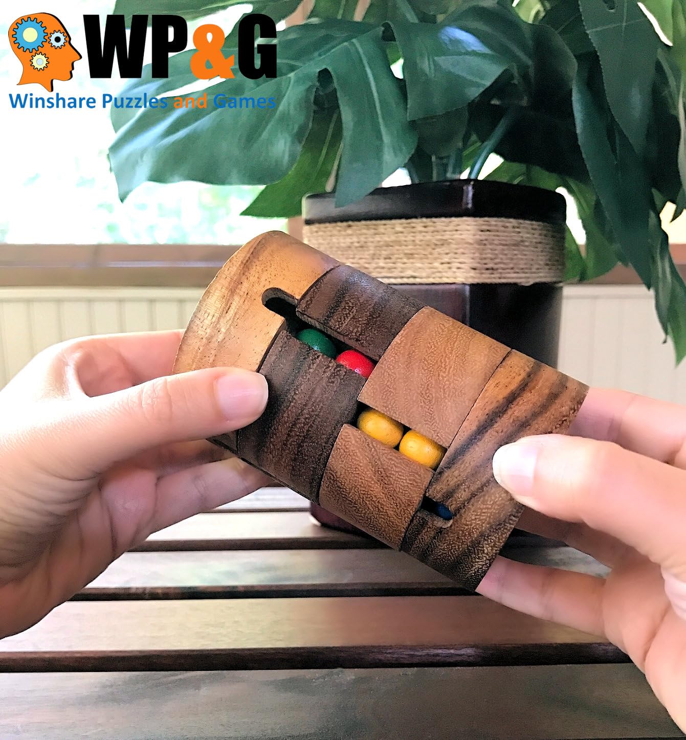 Spin to Win Cylinder Rotational IQ Cube Puzzle Wooden Spinning Sequential Color Barrel Brain Teaser Game