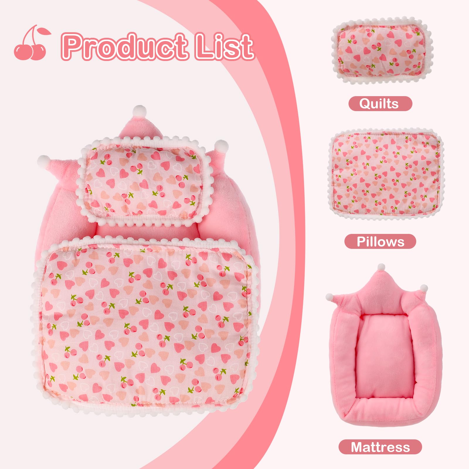 17cm La Booooo Booooo Doll Beds, La Booooo Booooo Furniture, Cherry Pattern Compatible with La Booooo Booooo Dolls