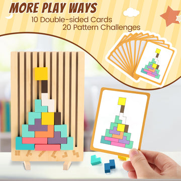 Coziyee Wooden Stacking Puzzle Toy, 3D Colorful Wood Russian Blocks Puzzle Games Brain Teasers Montessori Toys for Toddler Kids 3 4 5 6 7 Years Old