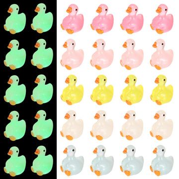 Toyosport 200 Pcs Glow in The Dark Goose Figurines, Mini Cartoon Resin Gooses, Multicolored Fairy Garden Terrarium Animal Decorations, Cute Tiny