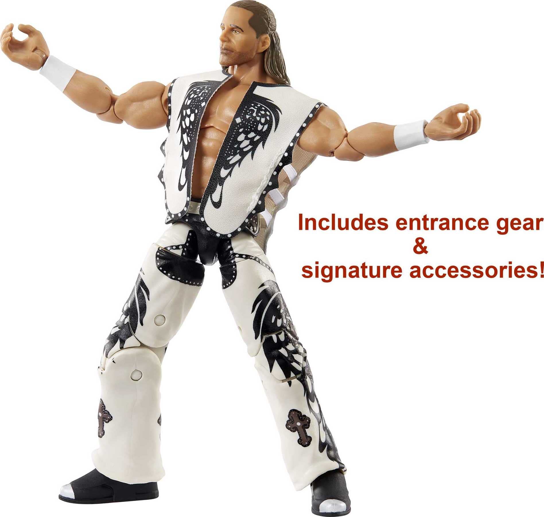 WWE Shawn Michaels Wrestlemania Elite Collection Action Figure with Entrance Attire & Vince McMahon Build-A-Figure Pieces, 6-in Posable Collectible
