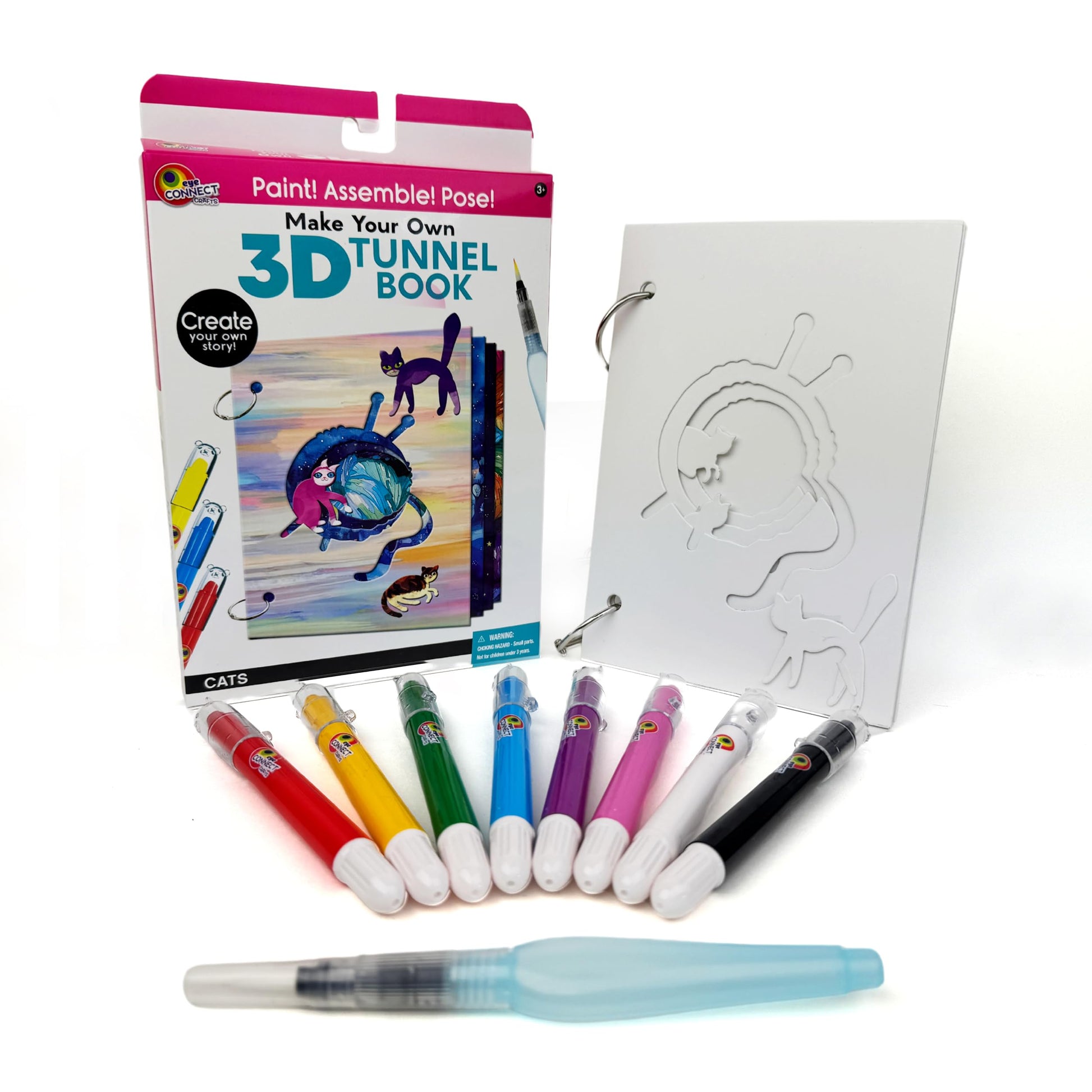 EyeConnect Crafts Make Your Own 3D Tunnel Book | Mini DIY Book Art & Craft Kit | Build, Paint & Draw Your Own Book with Mini Animals | Award-Winning