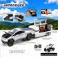 Toy Cyber Pickup Truck with RV and Motorcycle Model Car Diecast Toy Pickup for Kids Boys Girls 3+ Years - Electric Metal Drivable Truck with Sound
