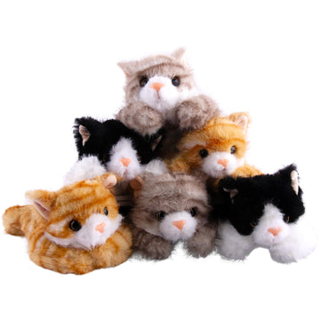 Niceup 12pcs Kitten Stuffed Animal 7in, Bulk Kitty Cat Pet Adoption Party Favors, Small Black Orange Grey Cat Plush Stuffy Toys with Sensory Beans