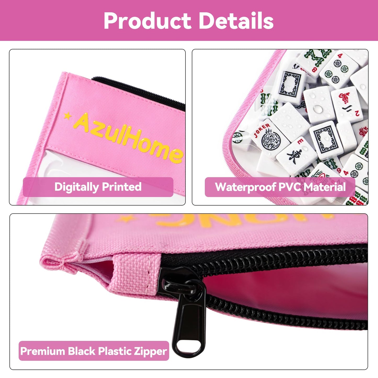 2 IN 1 Empty Mahjong Tiles Bag/Racks & Pushers Bags, 21x9 Inches, Pink