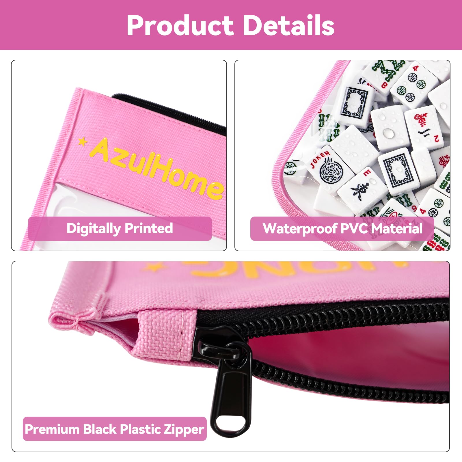 2 IN 1 Empty Mahjong Tiles Bag/Racks & Pushers Bags, 21x9 Inches, Pink