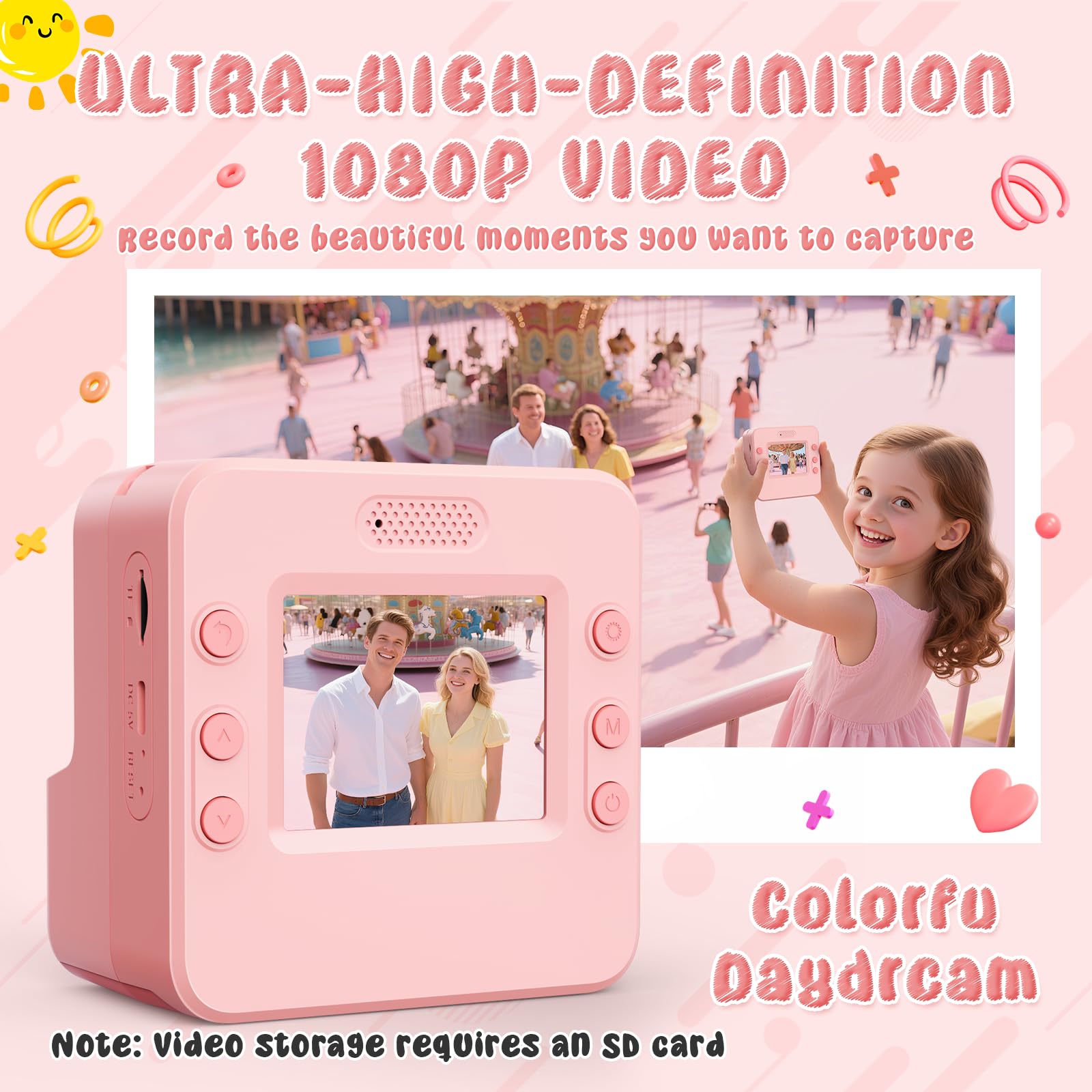 Kids Camera Instant Print with Flip Lens, 1080P HD Video Inkless Toddler Digital Camera with 32GB Card, Portable Travel Christmas Birthday Gift for