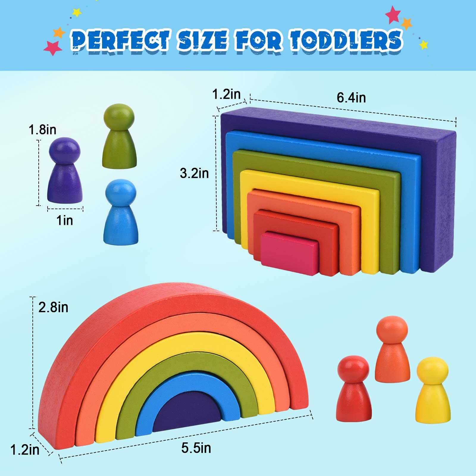 BOZE SUPOD Wooden Toys, Montessori Toys for Kids 3 4 5 6+Years Old Boys Girls Rainbow Stacking Blocks Set Preschool Activites Educational Toy Gifts