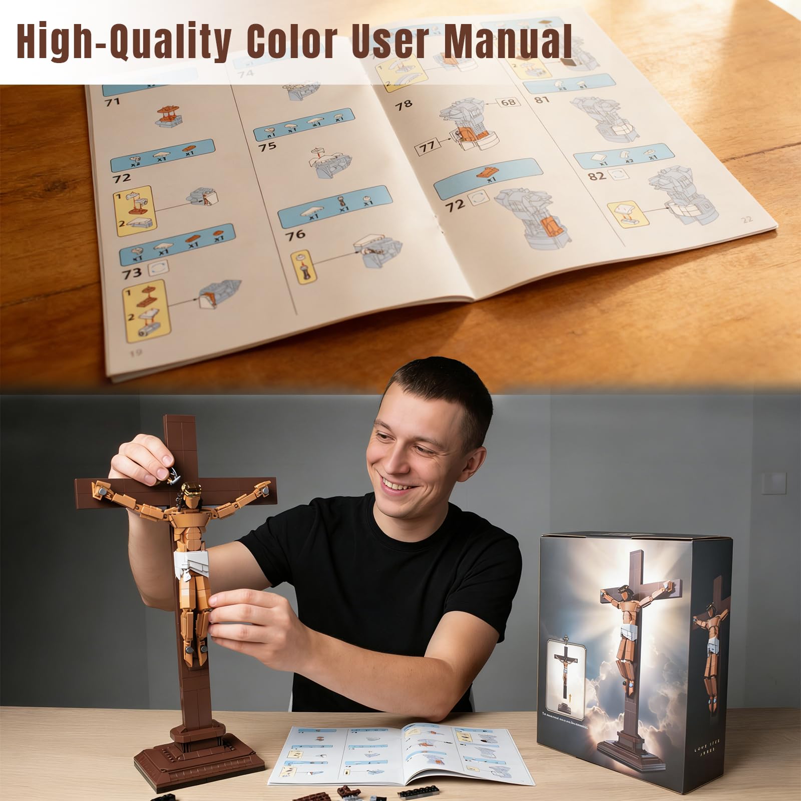 Kkogleam Jesus Crucifixion Building Blocks Set, Christian Cross Display Model (588 Pieces), Bible Story Model for Home Church Office Decor, Jesus