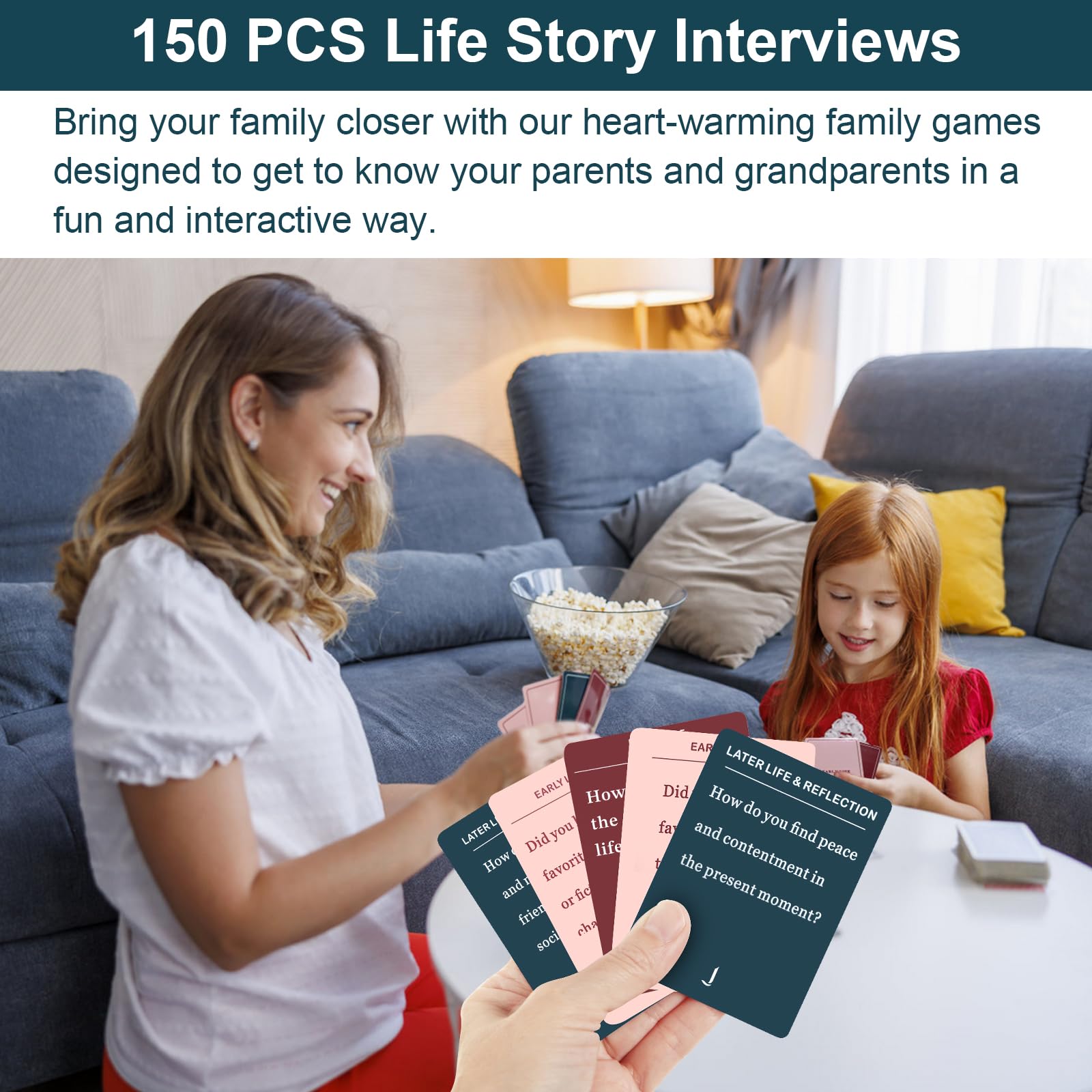 JOSMAX 150 Pcs Life Story Interview Kit Cards, Family Conversation Card, Life Story Interview Kit, Get to Know Parents and Grandparents for Family