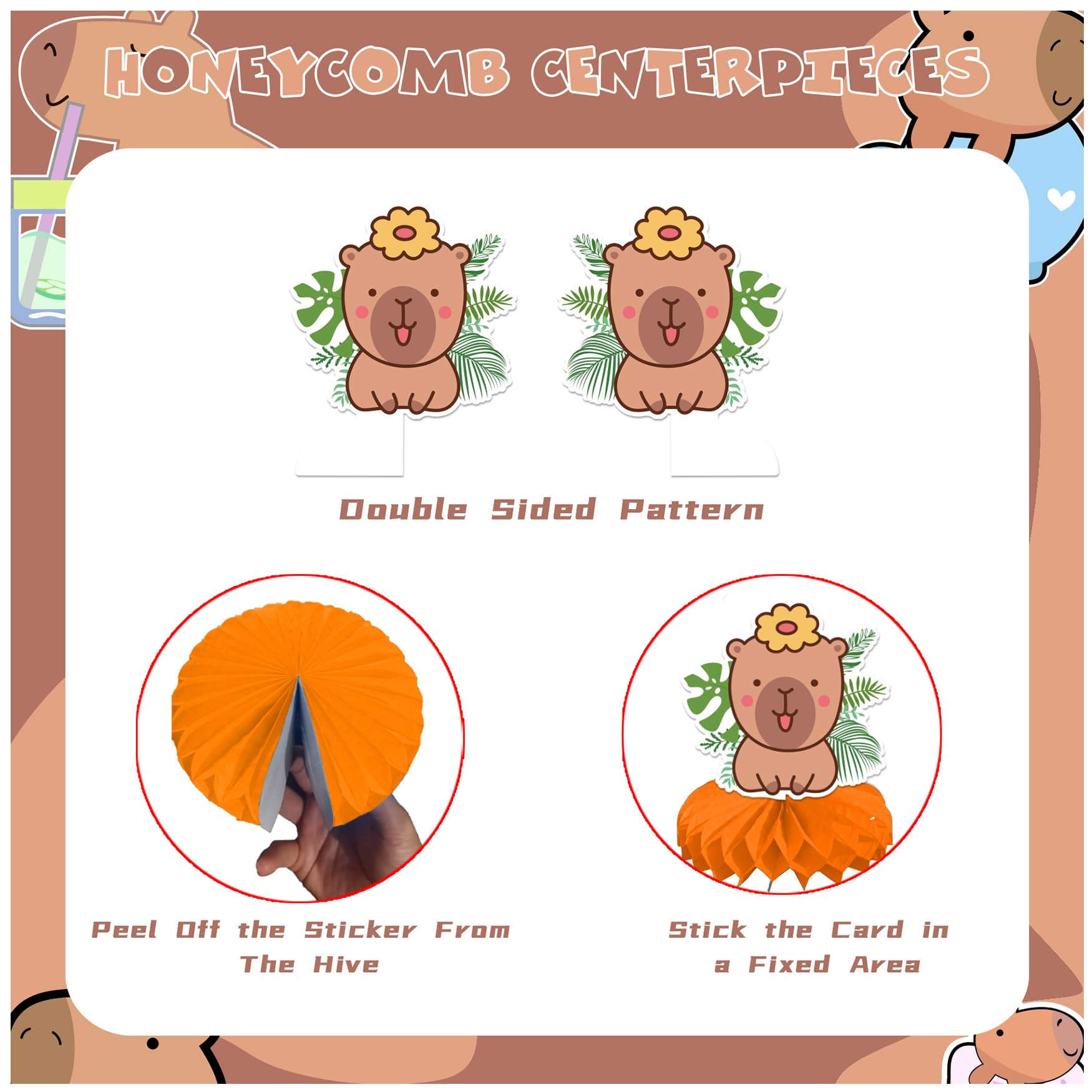 9 PCS Capybara Honeycomb Centerpieces Table Decorations Capybara Table Centerpieces for Capybara Party Supplies Birthday Party Decorations