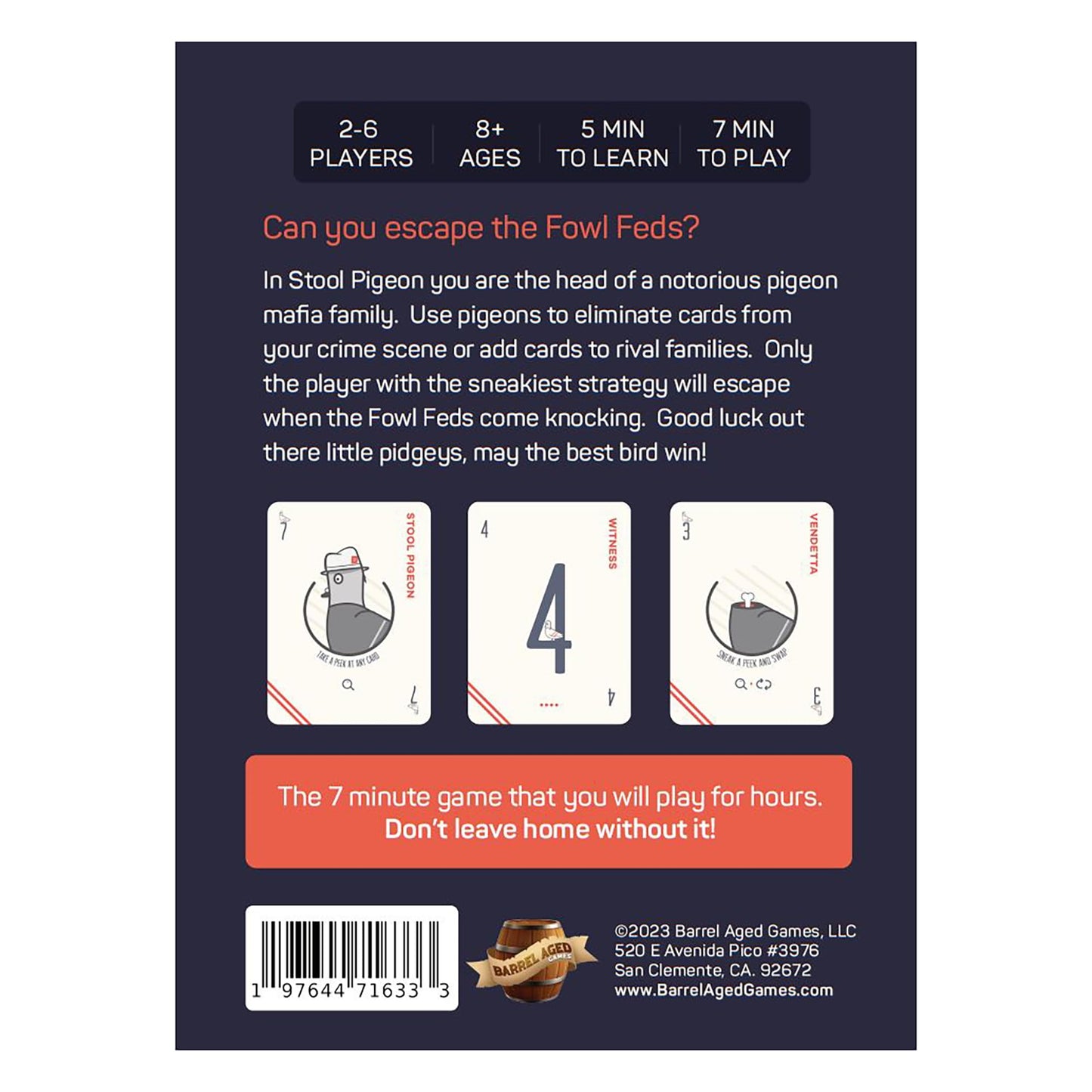 Barrel Aged Games: Stool Pigeon | Quick Tactical Pigeon Mafia Card Game You Will Play for Hours! Easy to Teach, Fun for All, Ages 8+, 2-6 Players