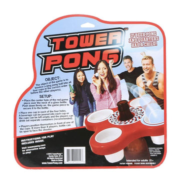 Tower Pong - Portable Game: 4 Players, Adult, Includes Game Piece, 4 Mini Cups, 4 Ping Pong Balls, Carrying Bag